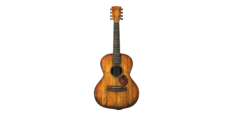Vintage Acoustic Guitar. Classic Musical Instrument For Folk And Blues Isolated On Transparent Background