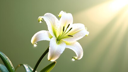 Close up white tulip flower blooming in spring garden