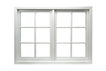 White window frame with multiple panes isolated on a transparent background grid
