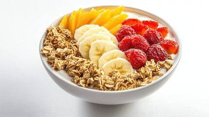 Fresh Fruit and Granola Bowl with Yogurt and Healthy Ingredients