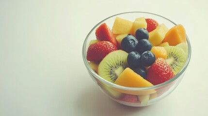Fresh Fruit Salad Bowl with Strawberries, Kiwi and Blueberries