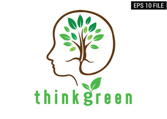 Obraz premium psychology logo creative health mind nature concept human tree think green
