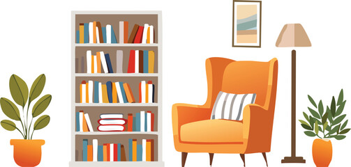 Cozy Home Library with Bookshelves and Inviting Reading Chair