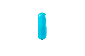 Single blue medicine capsule or pill for healthcare. Pharmaceutical drug for medical treatment isolated on white background with clipping path.
