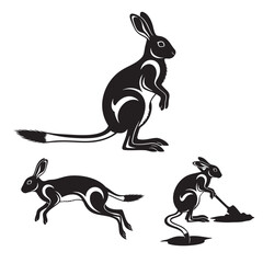 Set of 3 Springhare Silhouettes as a Hopping Rodent Vector Set
