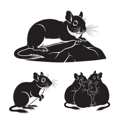Set of 3 Gundi Silhouettes as a Comb Rat Rodent Vector Set