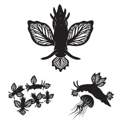 Set of 3 Glaucus Atlanticus Silhouettes as a Blue Dragon Sea Slug