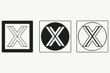 Three Abstract Geometric X Shapes with Square and Circular Borders Conceptual Design Element Minimalist Style Graphic Representation Decorative Illustration Isolated on White