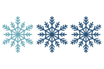 Three Snowflake Illustrations in Varying Shades of Blue on White Background Winter Holiday Season Design Element