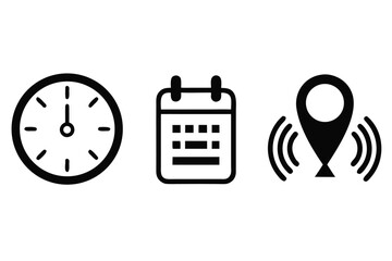 Time management and organization icons set for productivity and scheduling in business and personal life applications and designs