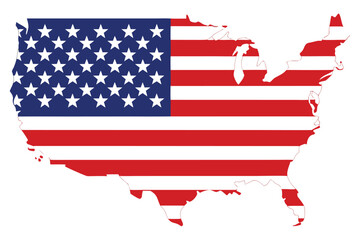 United States of America Map Outline Filled with American Flag Colors and Stars Patriotic Symbol of Freedom and Democracy
