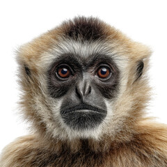 Fototapeta premium Close-up of a gibbon with expressive eyes in natural habitat showcasing unique features and emotions during daytime