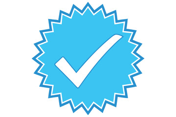 Verified Badge Icon in Blue with White Check Mark for Social Media Authenticity and Confirmation Status on White Background