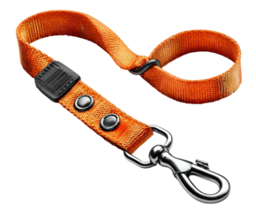 Detailed Shot of a Bright Orange Lanyard with Metal Clasp and Black Accents, on a Clean Backdrop, Perfect for Security and Identification Purposes on transparent background