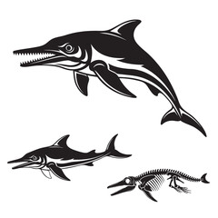 Set of 3 Ichthyosaurus Silhouettes as a Prehistoric Marine Predator