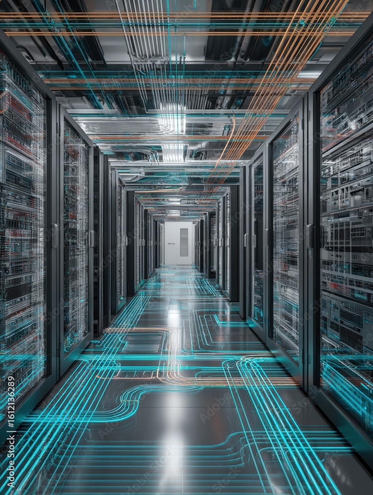 Poster server room insights, exploring the complex world of data centers, servers, and network technology i