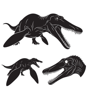 Set of 3 Pliosaurus Silhouettes as a Short Necked Marine Reptile