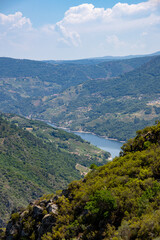 Mountain viewpoint overlooking the Sil River Canyon from Balcones de Madrid and Miradoiro do Curral do Penso, in the scenic Ribeira Sacra region, Ourense, Galicia, Spain.