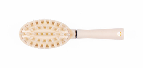 white plastic massage hair comb isolated on white background