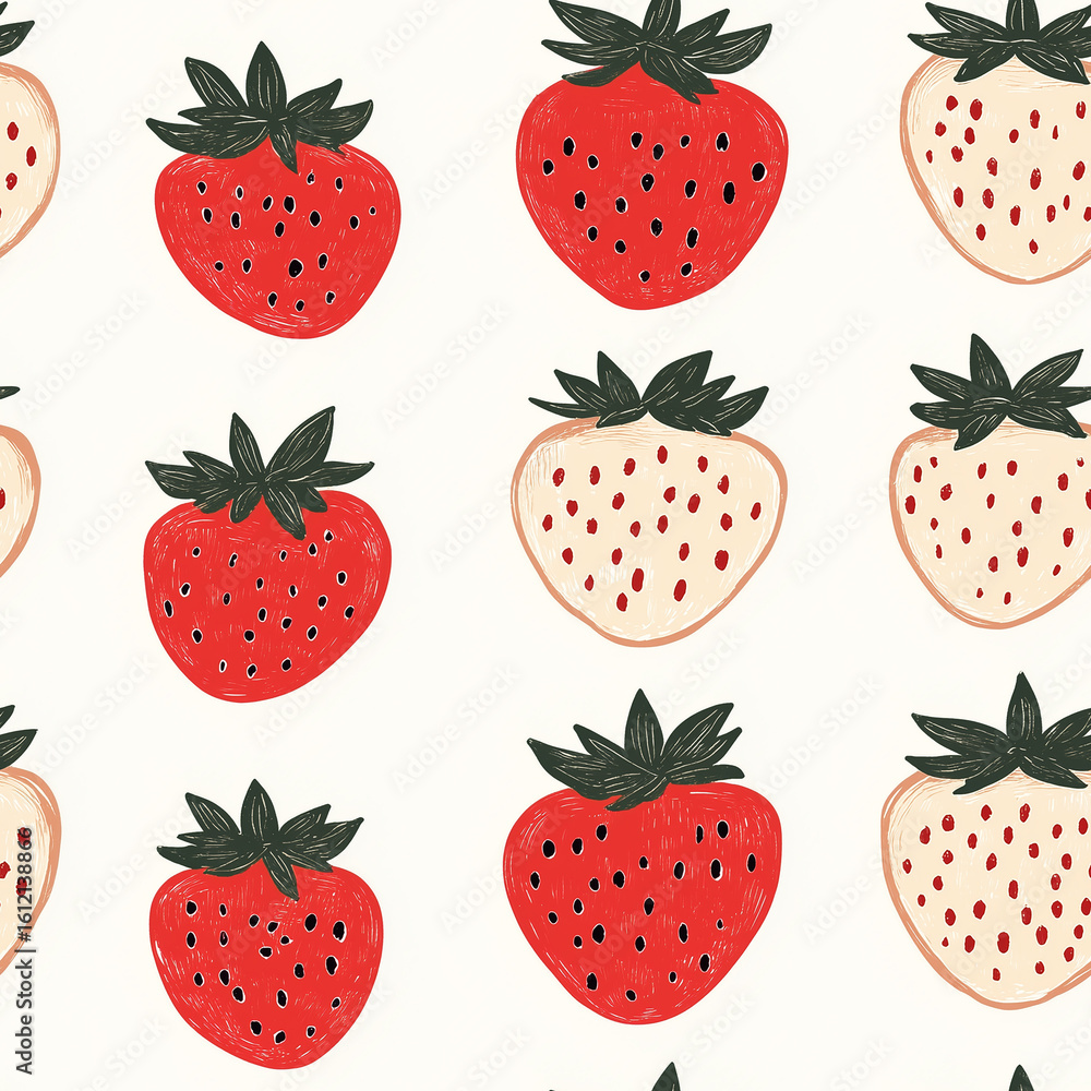 Poster vibrant patterns of strawberries against a light background create a cheerful design for various use