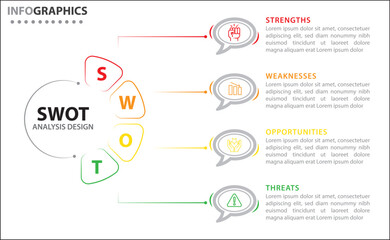 Clean and modern SWOT analysis infographic template. Editable design for presentations, business reports, or strategy plans. Highlights Strengths, Weaknesses, Opportunities, and Threats clearly.