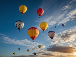 Obraz premium Hot Air Balloon flying in the sky with clouds in the background
