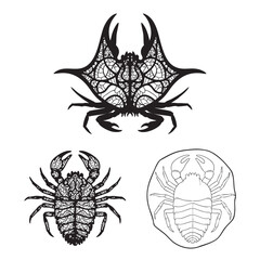 Set of 3 Marrella Silhouettes as a Lace Crab Fossil Icon Set