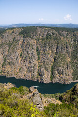 Mountain viewpoint overlooking the Sil River Canyon from Balcones de Madrid and Miradoiro do Curral do Penso, in the scenic Ribeira Sacra region, Ourense, Galicia, Spain.