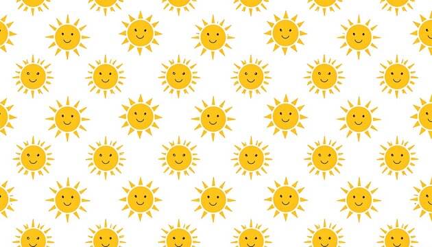 Cute yellow sun pattern on white background