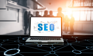 SEO search engine optimization for modish e-commerce and online retail business showing on computer...