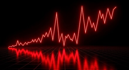 A vibrant red neon line graph ascends against a dark backdrop, symbolizing financial growth and market trends