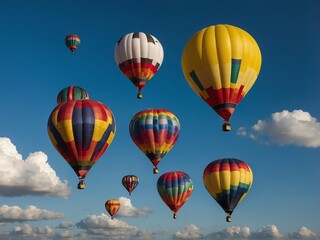 Obraz premium Hot Air Balloon flying in the sky with clouds in the background