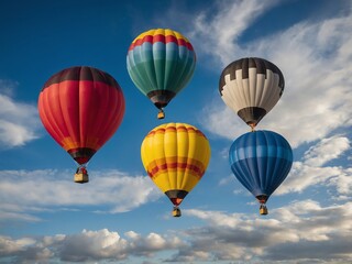 Hot Air Balloon flying in the sky with clouds in the background