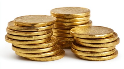 Gold coins. On a white background., no logos, no brands