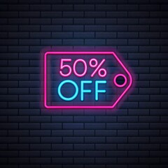 Fototapeta premium Neon 50 Off Sale Tag Discount Promotion Graphic