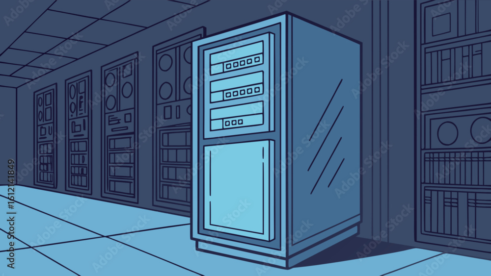 Aufkleber data center server room illustration for it infrastructure cloud computing and network solutions con