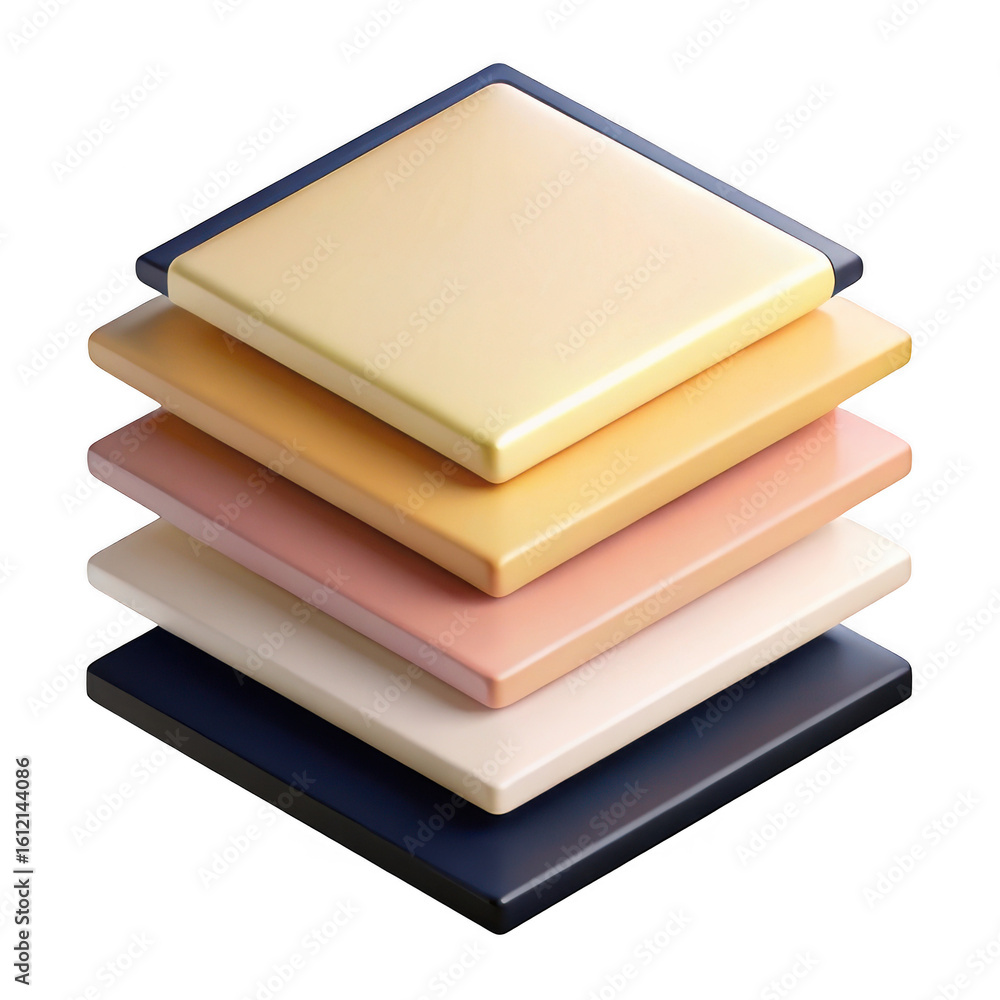 Poster 3d stacked square tiles with subtle color variations isolated on transparent background