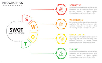 Clean and modern SWOT analysis infographic template. Editable design for presentations, business reports, or strategy plans. Highlights Strengths, Weaknesses, Opportunities, and Threats clearly.