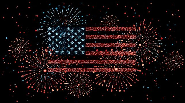 Happy Columbus Day National Usa Holiday Greeting Card With American Flag Colored Firework Flat Vector Illustration, no logos, no brands