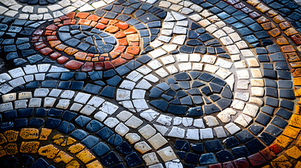A mosaic floor with many different colored tiles