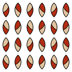 A seamless abstract pattern featuring leaf like shapes in red and cream. The design is arranged in a grid pattern on a white background, offering a modern and decorative look.