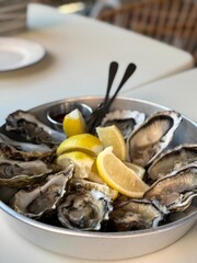 Fresh Oysters with Lemon on Ice