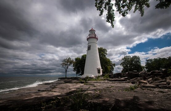 Marblehead lighthouse in Ohio wide angle portrait 