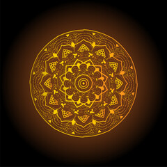Radiant Yellow Mandala with Circular Glow on Dark Background