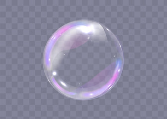 Colorful soap bubbles on a transparent background. Bright, dreamy bubbles with a rainbow gradient effect. Realistic soap bubble element vector set. Vector