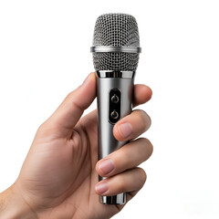 A Hand Holding a Silver Microphone