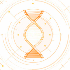 Abstract orange DNA strand with technology interface for science background