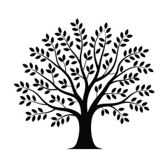 Obraz premium Stylized silhouette of a lush tree with many branches and leaves
