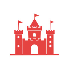 Naklejka premium Fantasy Castle Vector Illustration Red Building with Flags for Children's Storybook or Logo Design Element