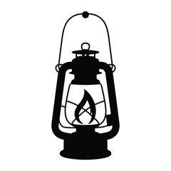 Silhouette of a vintage kerosene lantern with a glowing flame